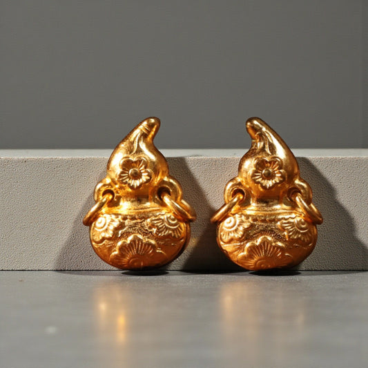 24K 999 Gold Gourd Charm D.I.Y Double hook Flower Pendant