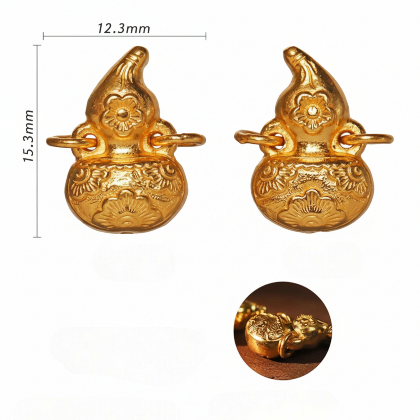 24K 999 Gold Gourd Charm D.I.Y Double hook Flower Pendant