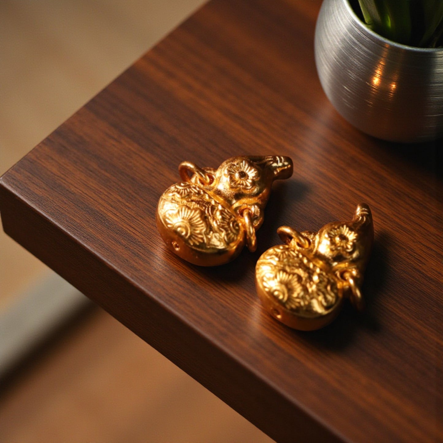 24K 999 Gold Gourd Charm D.I.Y Double hook Flower Pendant