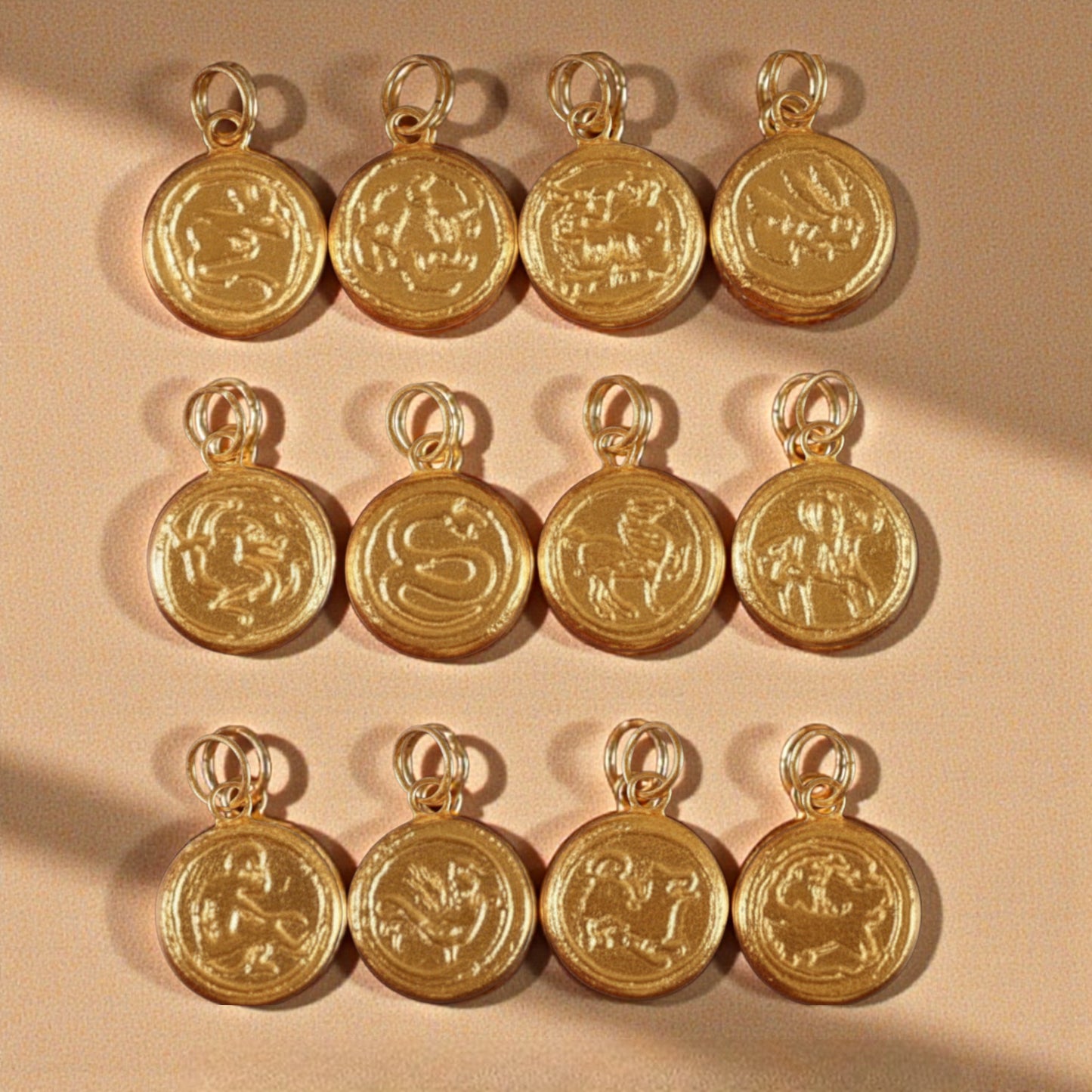 24K 999 Gold Mini Engraved Chinese Zodic Birth Year Animal Round D.I.Y Charm Pendant