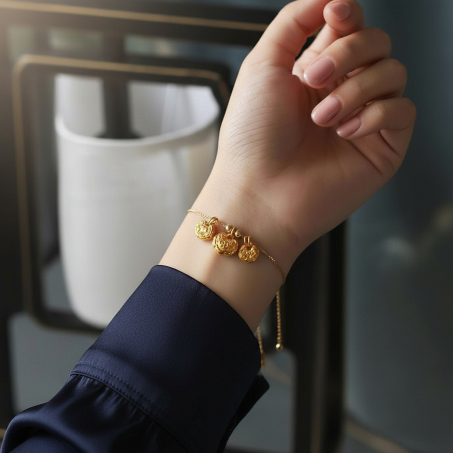 24K Gold 999 Hand-Engraved Ruyi Lock Keepsake Pendant Great Gift for Baby Shower