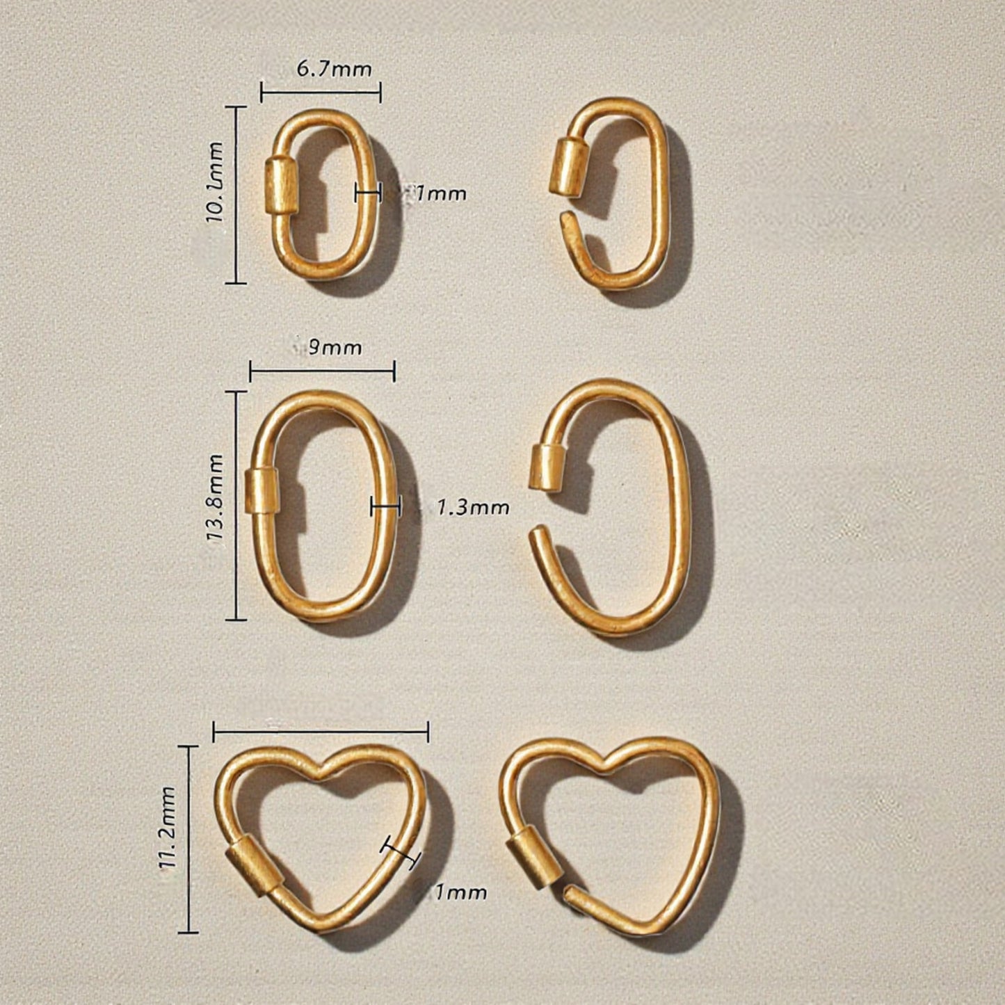 24K Gold D.I.Y Universal Connector Carabiner Lock Heart Oval Shape