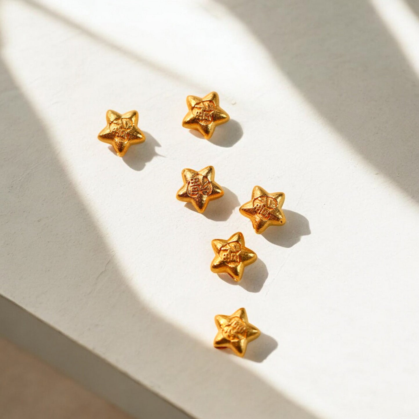 24K Gold D.I.Y Small Star Spacer Bead with Fu Character