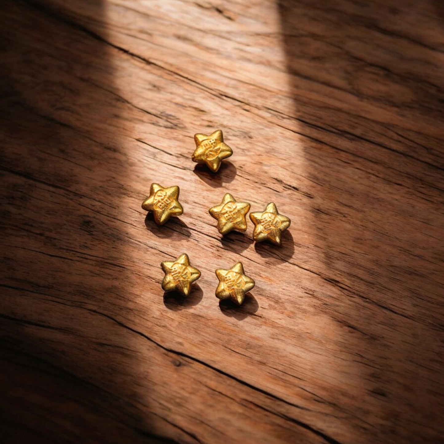24K Gold D.I.Y Small Star Spacer Bead with Fu Character