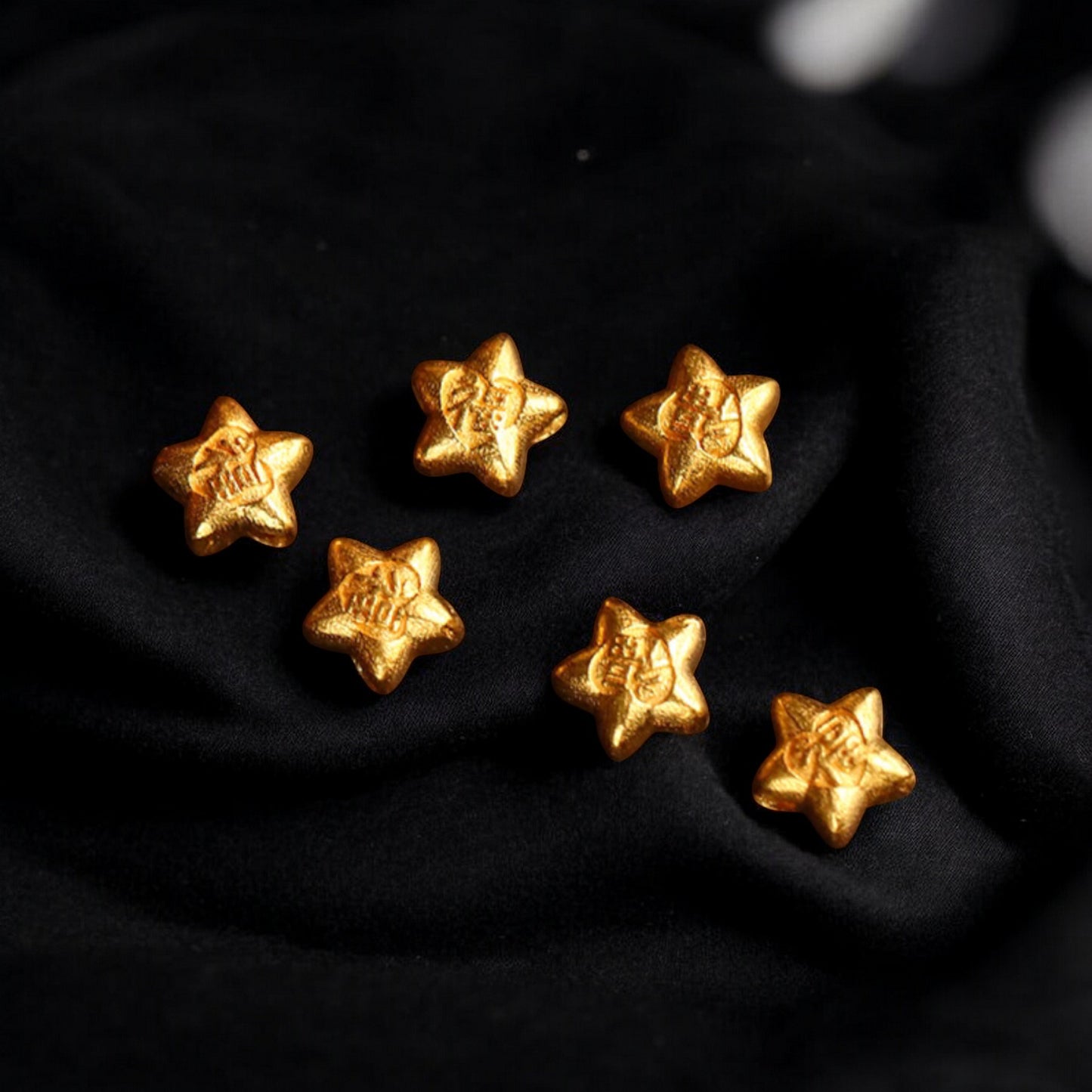 24K Gold D.I.Y Small Star Spacer Bead with Fu Character