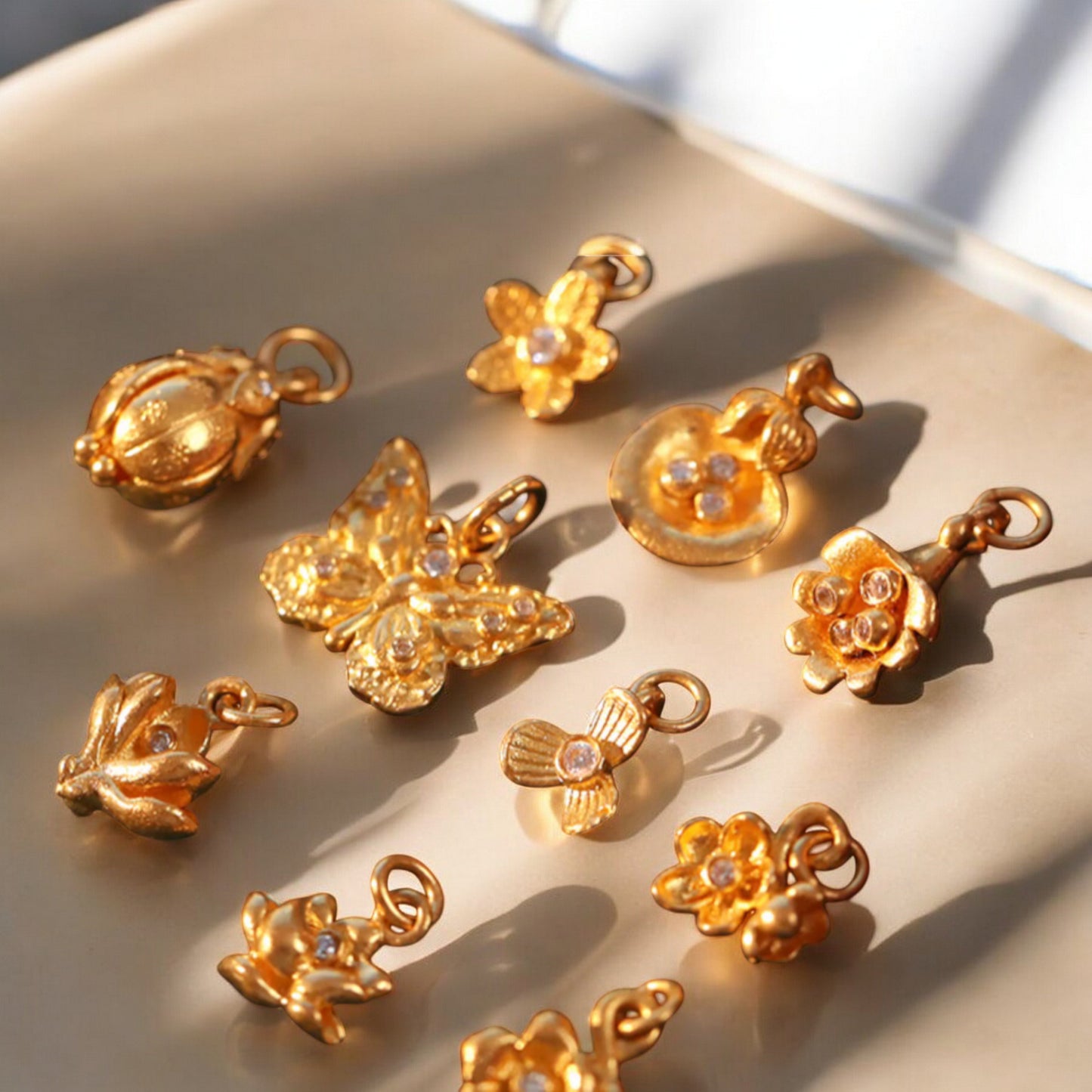 24K Gold D.I.Y Small Moissanite flower Butterfly Charm