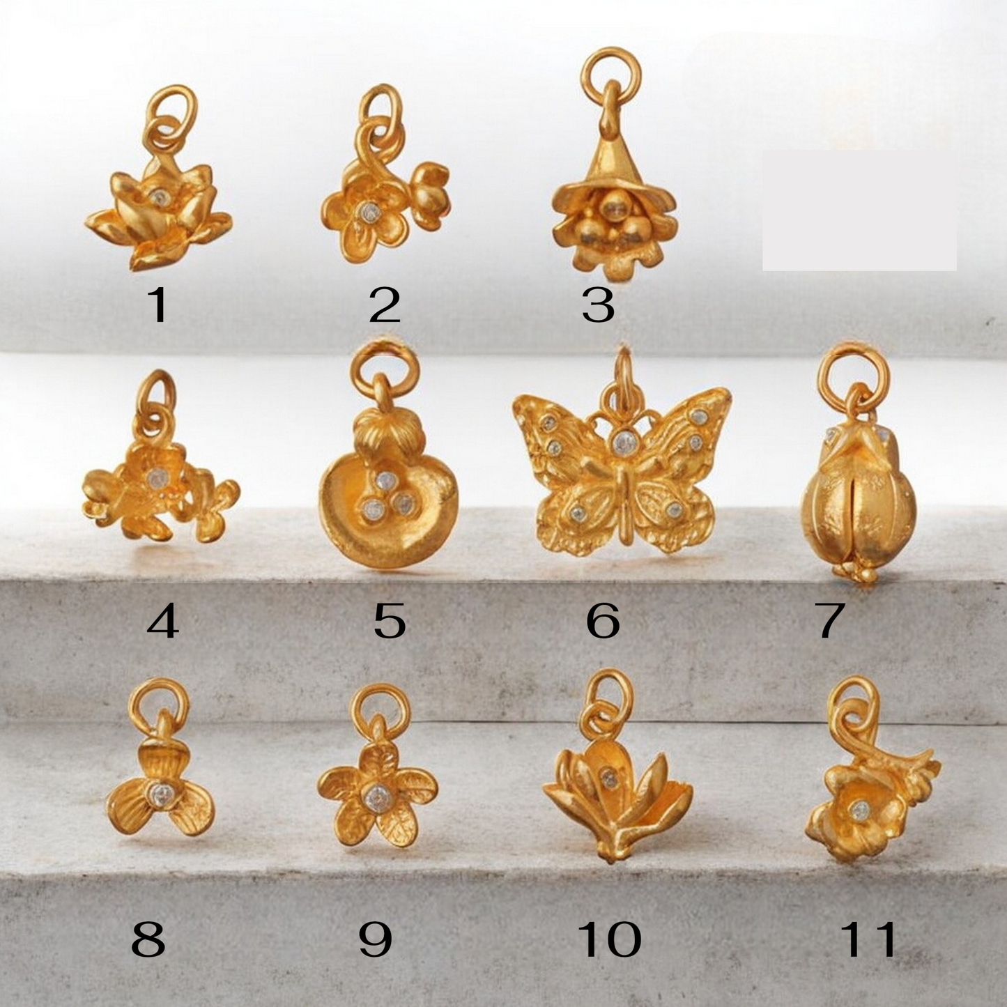 24K Gold D.I.Y Small Moissanite flower Butterfly Charm
