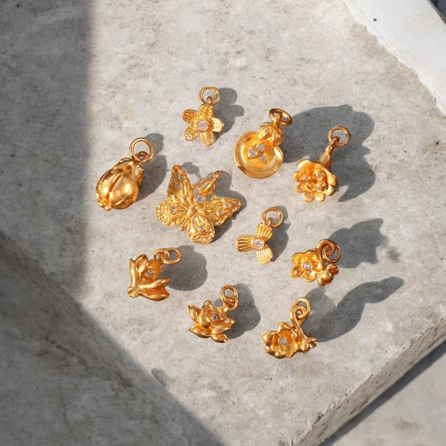 24K Gold D.I.Y Small Moissanite flower Butterfly Charm