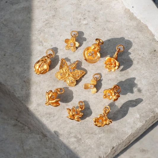 24K Gold D.I.Y Small Moissanite flower Butterfly Charm