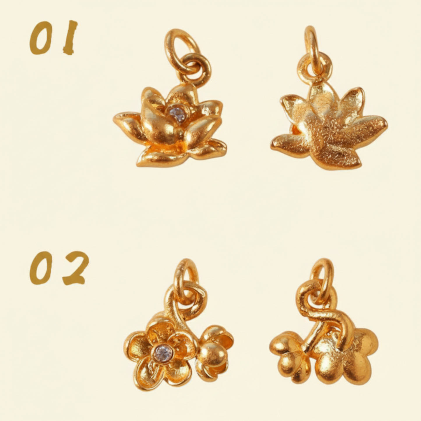 24K Gold D.I.Y Small Moissanite flower Butterfly Charm