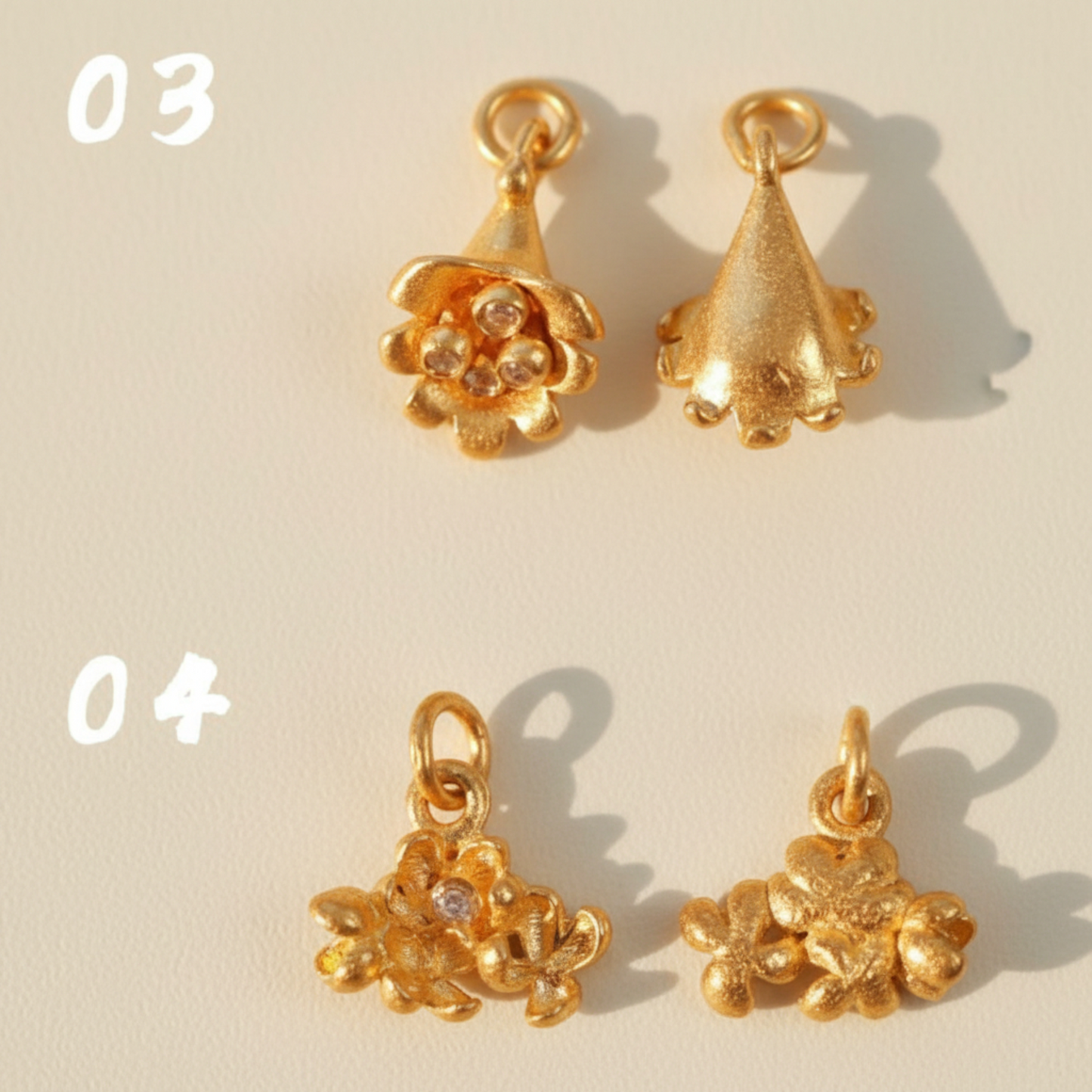 24K Gold D.I.Y Small Moissanite flower Butterfly Charm