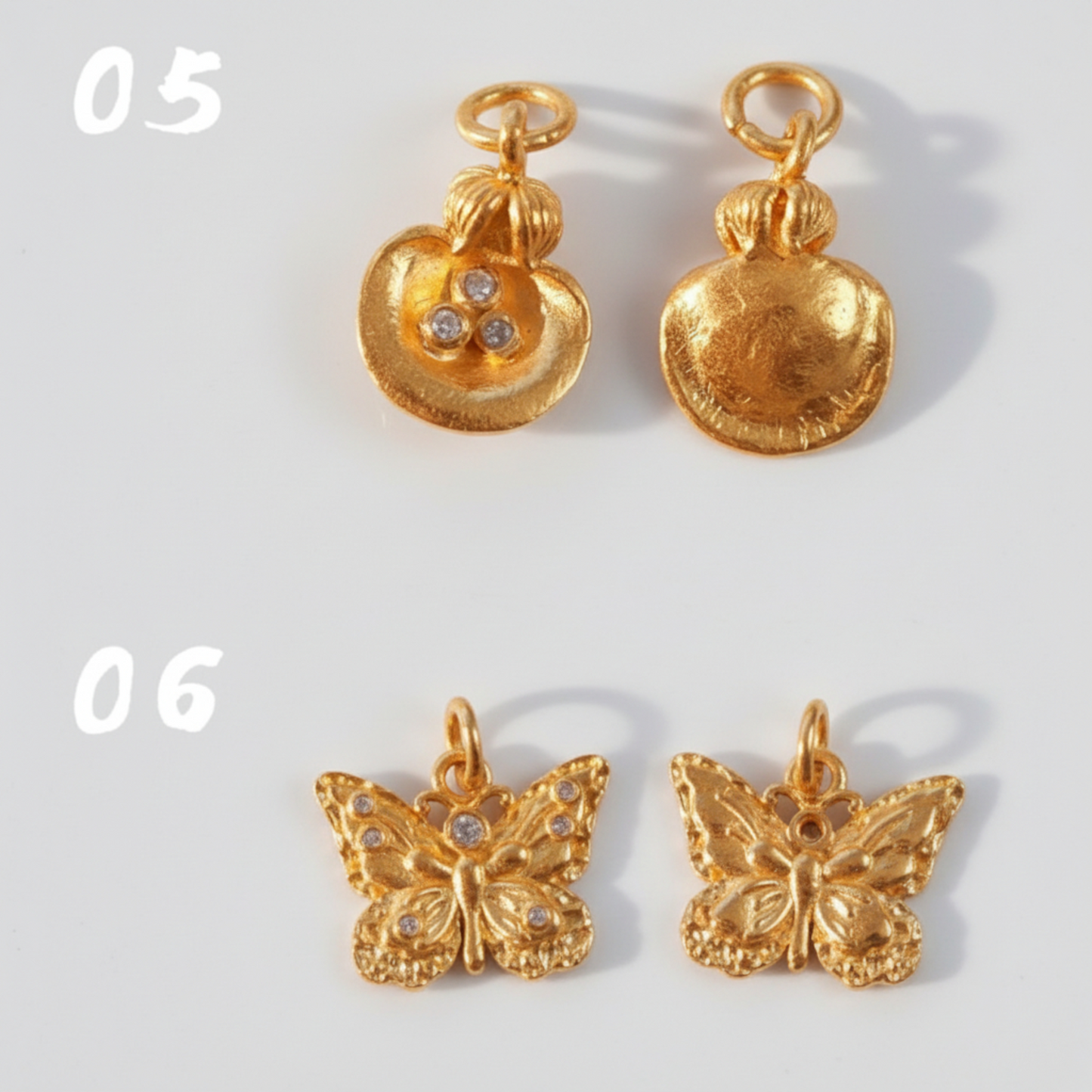 24K Gold D.I.Y Small Moissanite flower Butterfly Charm