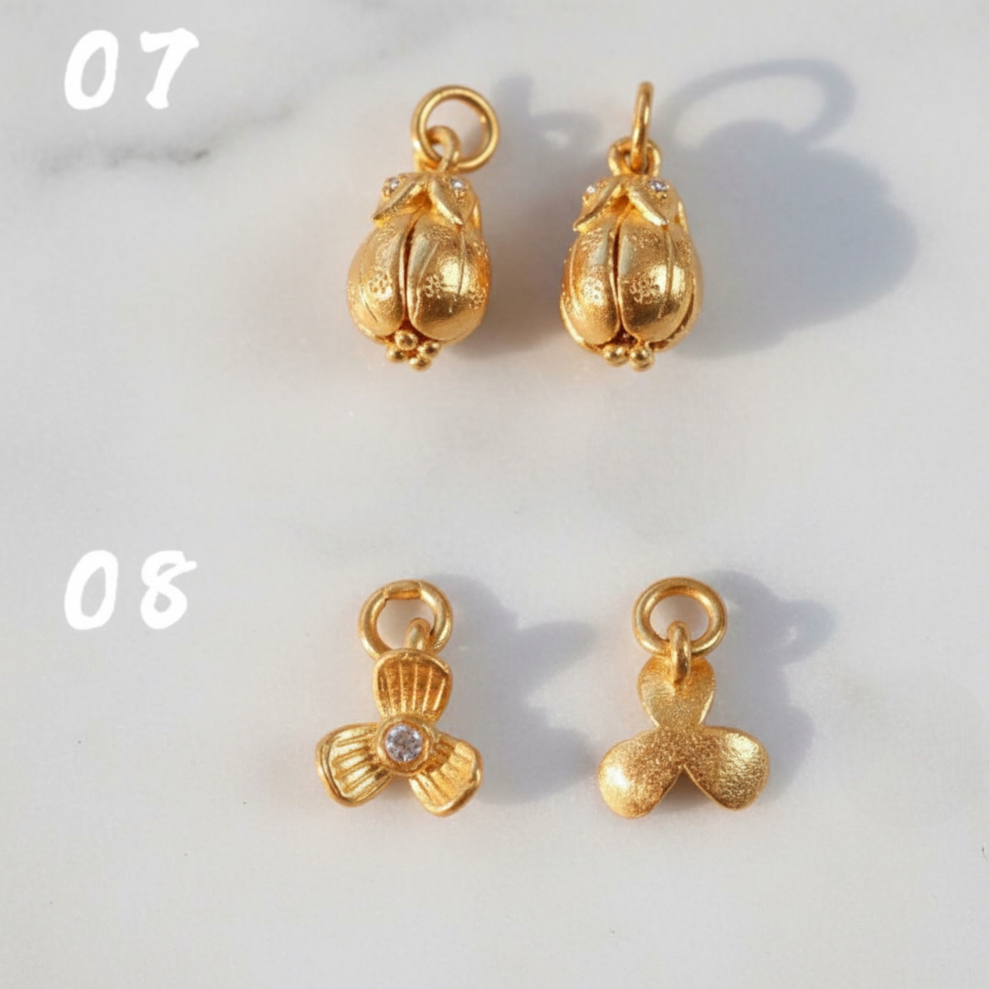 24K Gold D.I.Y Small Moissanite flower Butterfly Charm