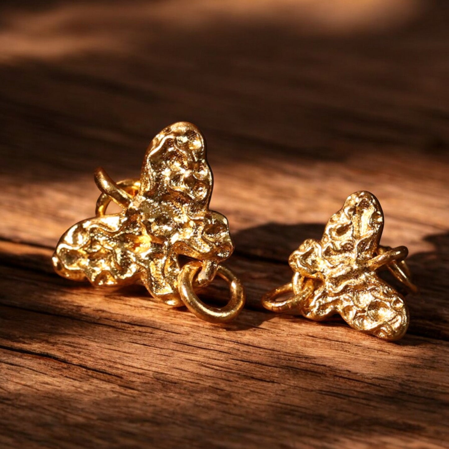 24K Gold D.I.Y Small Butterfly Dual-Hook Hammered Handmade Charm