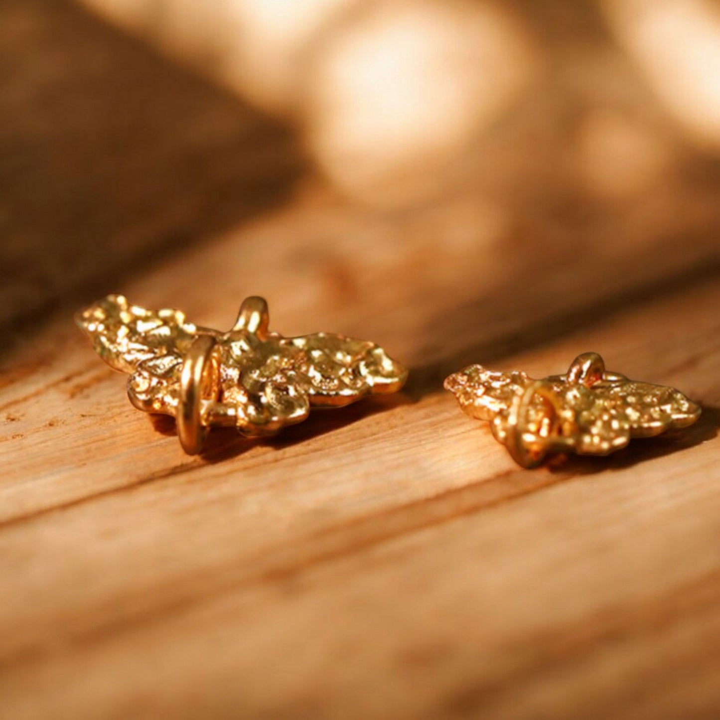 24K Gold D.I.Y Small Butterfly Dual-Hook Hammered Handmade Charm