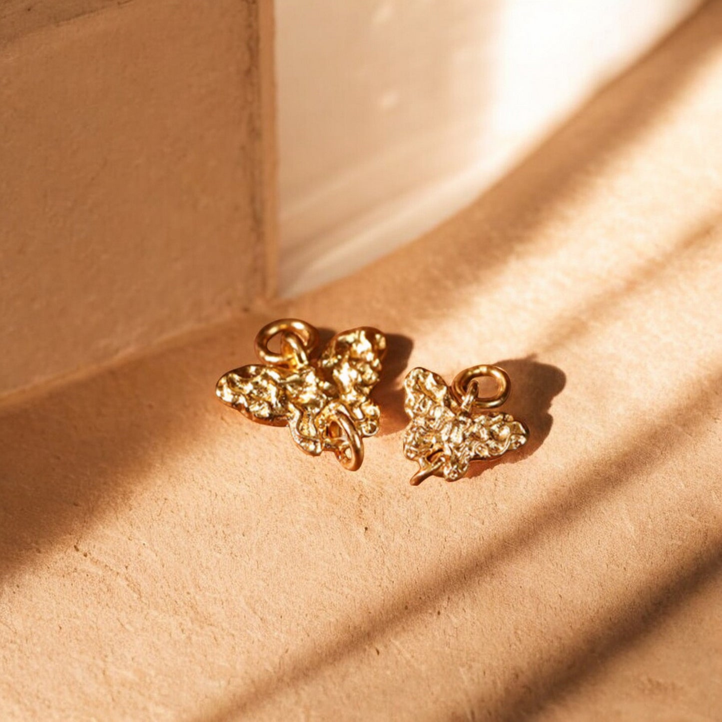 24K Gold D.I.Y Small Butterfly Dual-Hook Hammered Handmade Charm
