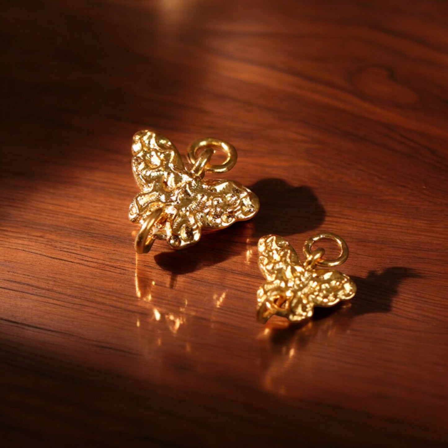 24K Gold D.I.Y Small Butterfly Dual-Hook Hammered Handmade Charm