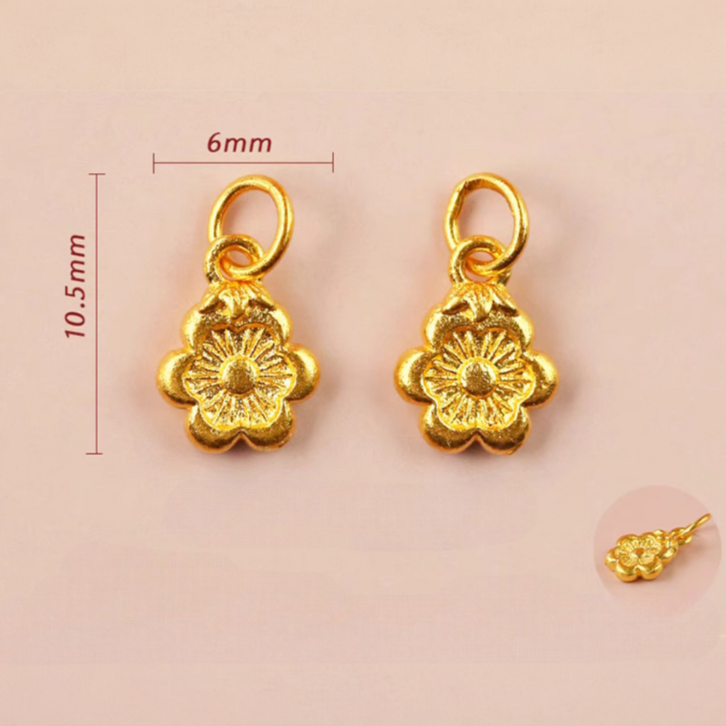 24K Gold D.I.Y Mini Hand-Carved Flower Bead Pendant Charm