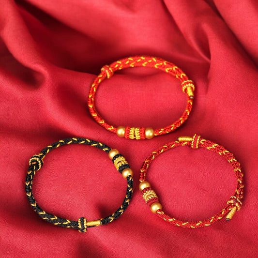 24k Solid 999 Gold Beads with Red String Hand Made Braided Rope Bracelet