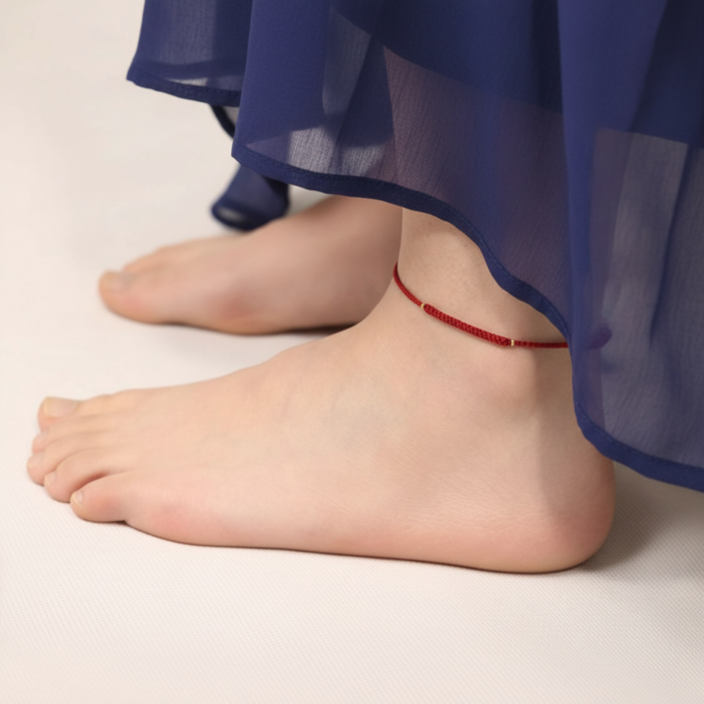 18k Gold Thin Red String Hand Made Braided Rope Anklet for Good Luck