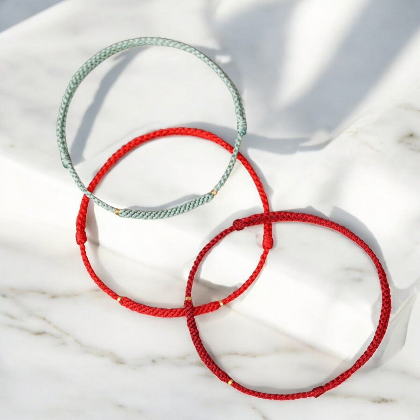 18k Gold Thin Red String Hand Made Braided Rope Anklet for Good Luck