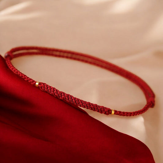 18k Gold Thin Red String Hand Made Braided Rope Anklet for Good Luck