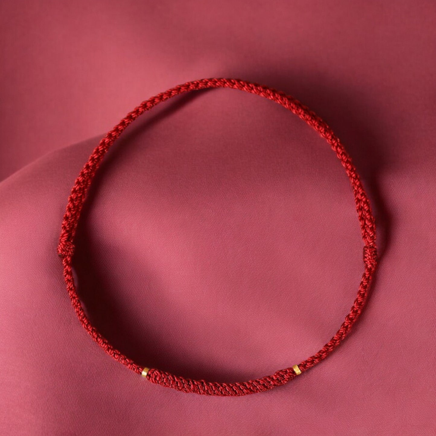 18k Gold Thin Red String Hand Made Braided Rope Anklet for Good Luck
