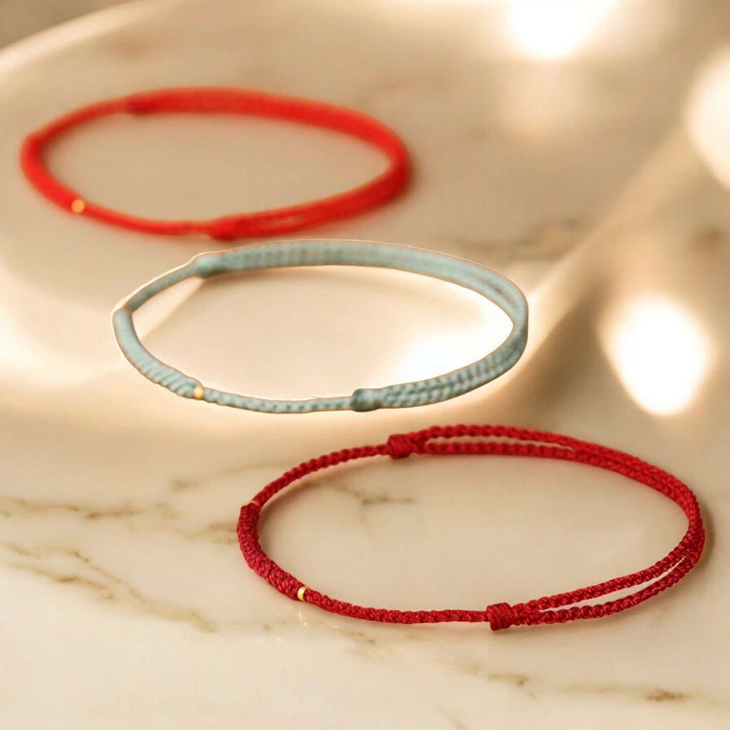 18k Gold Thin Red String Hand Made Braided Rope Anklet for Good Luck