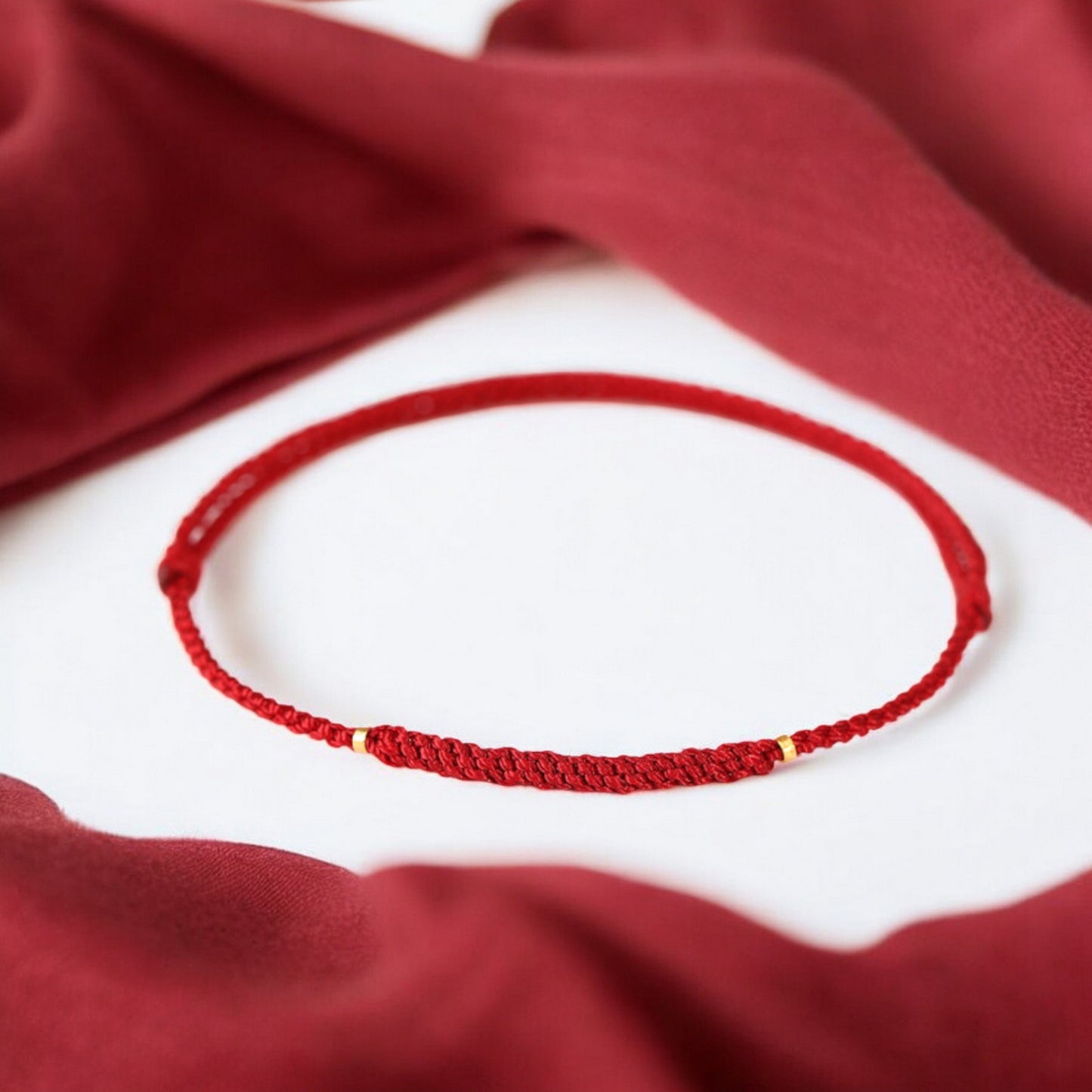 18k Gold Thin Red String Hand Made Braided Rope Anklet for Good Luck