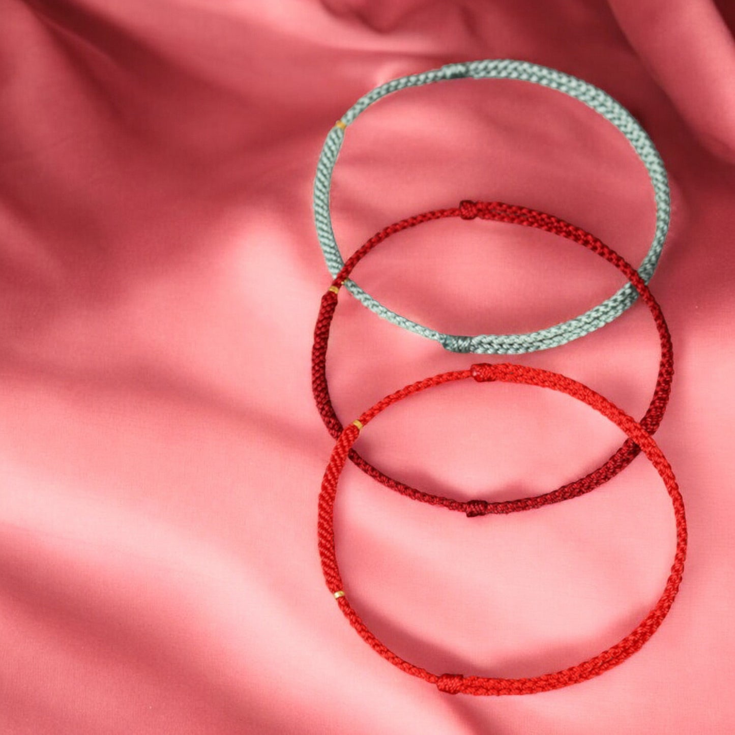 18k Gold Thin Red String Hand Made Braided Rope Anklet for Good Luck