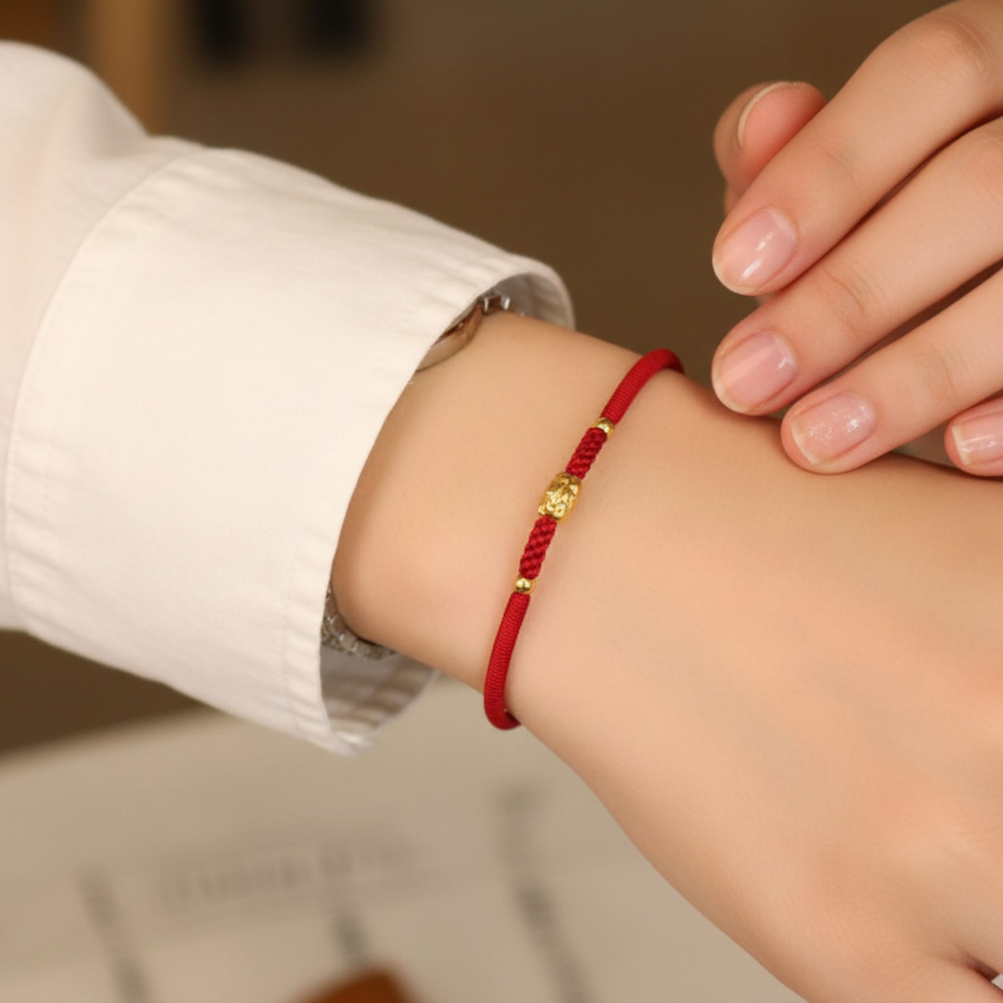 24k 999 Gold Year of Horse Bring Wealth Red String Hand Made Braided Rope Bracelet