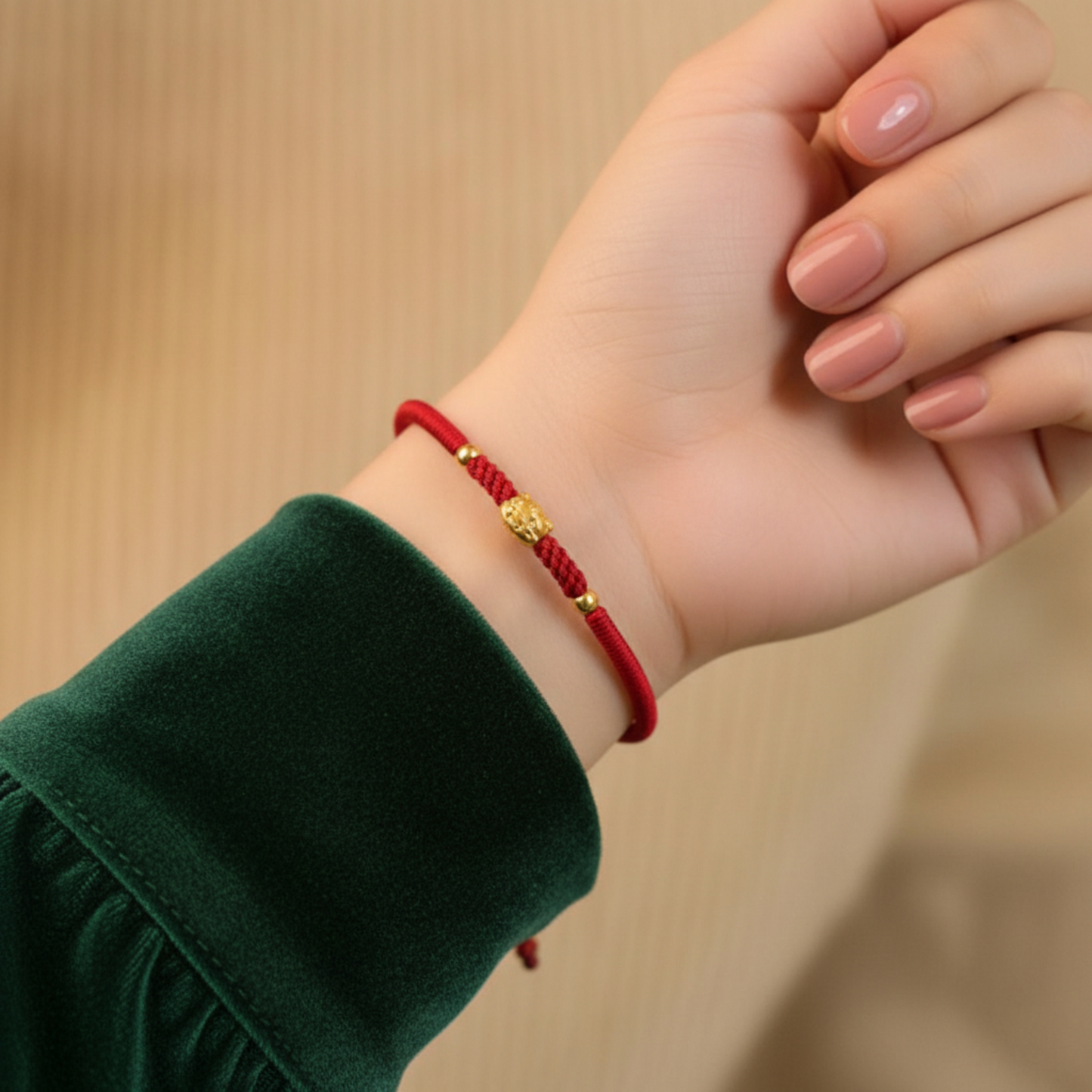 24k 999 Gold Year of Horse Bring Wealth Red String Hand Made Braided Rope Bracelet