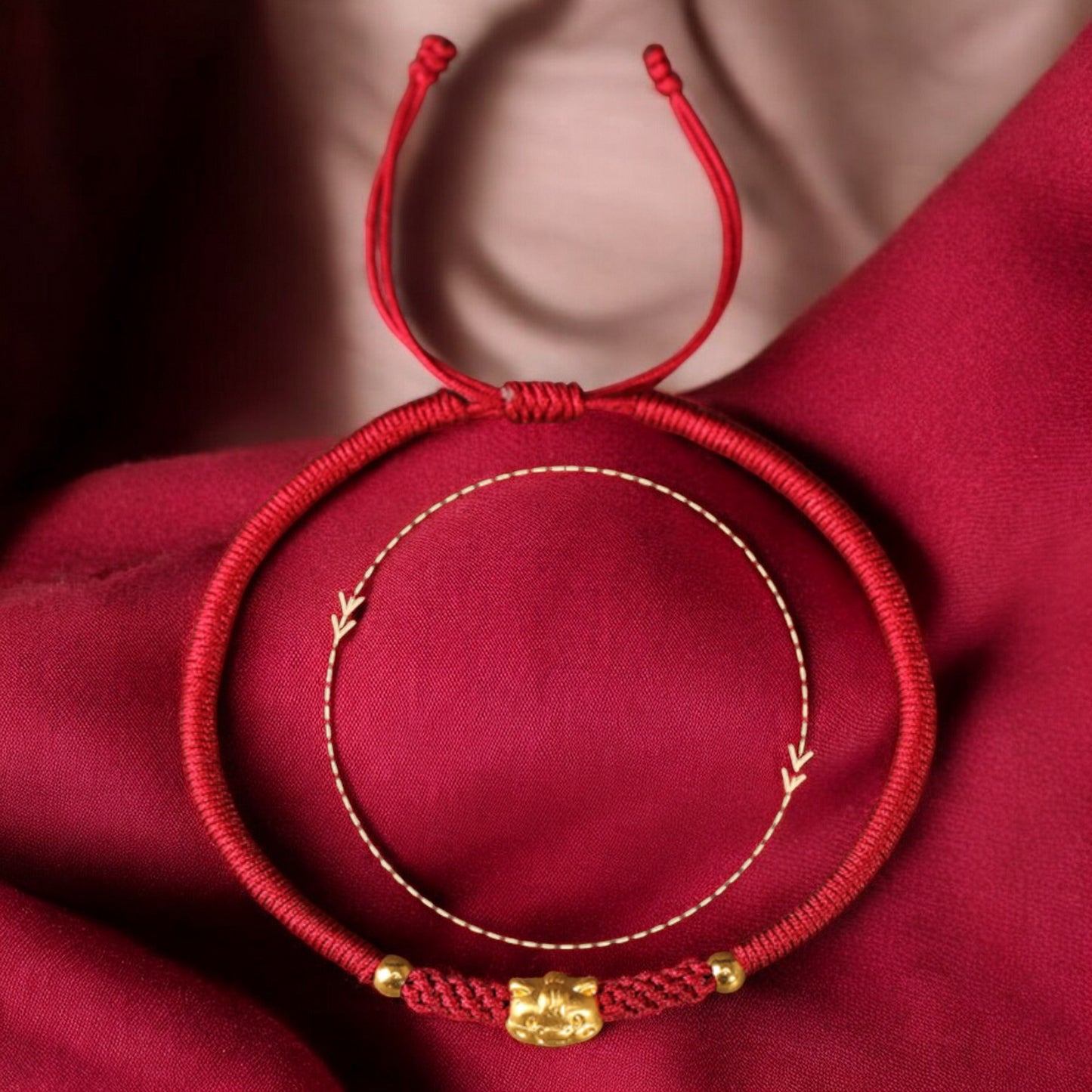 24k 999 Gold Year of Horse Bring Wealth Red String Hand Made Braided Rope Bracelet