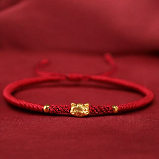 24k 999 Gold Year of Horse Bring Wealth Red String Hand Made Braided Rope Bracelet