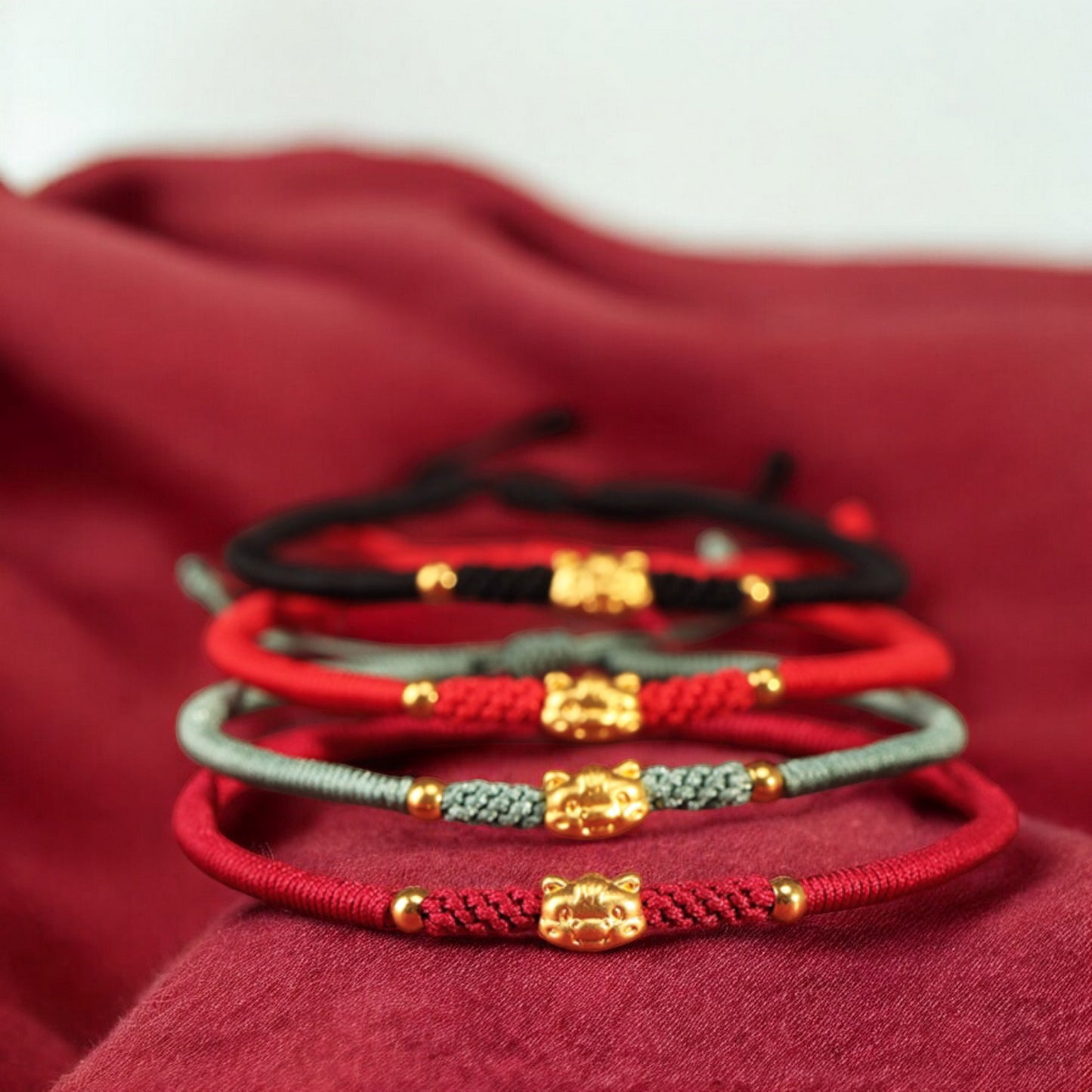 24k 999 Gold Year of Horse Bring Wealth Red String Hand Made Braided Rope Bracelet