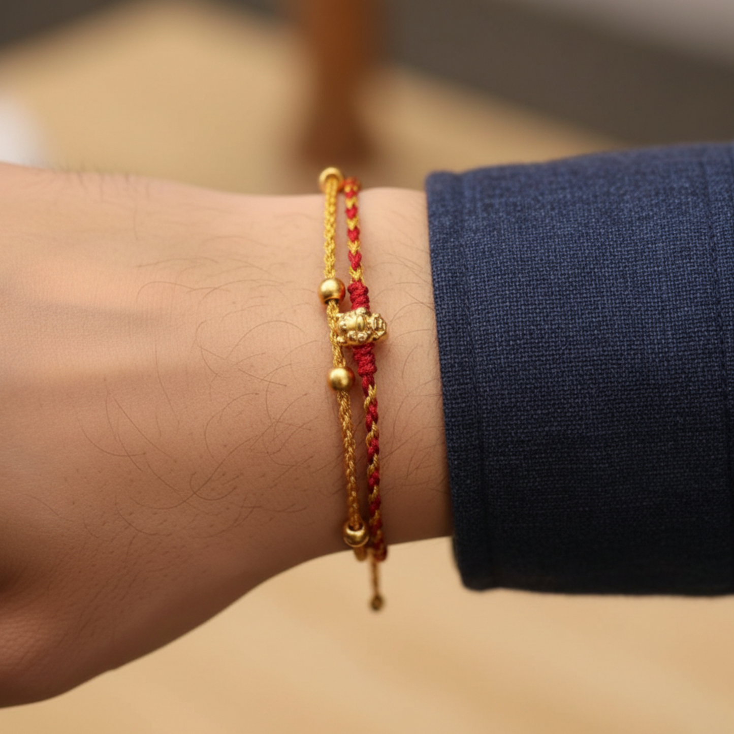 24k 999 Gold Year of Horse Double Layer Wealth and Luck Red String Braided Rope Bracelet