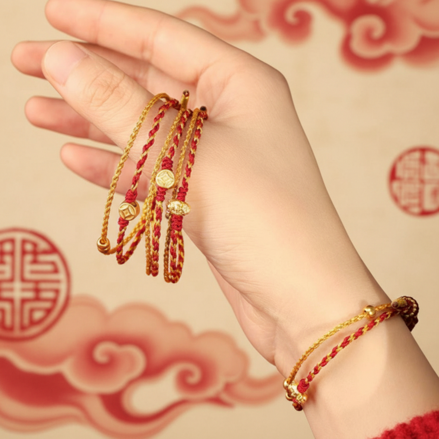 24k 999 Gold Year of Horse Double Layer Wealth and Luck Red String Braided Rope Bracelet