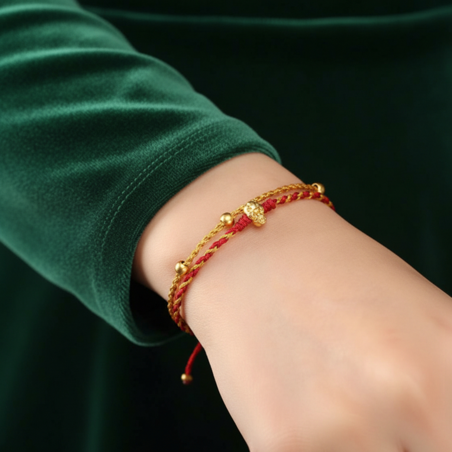 24k 999 Gold Year of Horse Double Layer Wealth and Luck Red String Braided Rope Bracelet