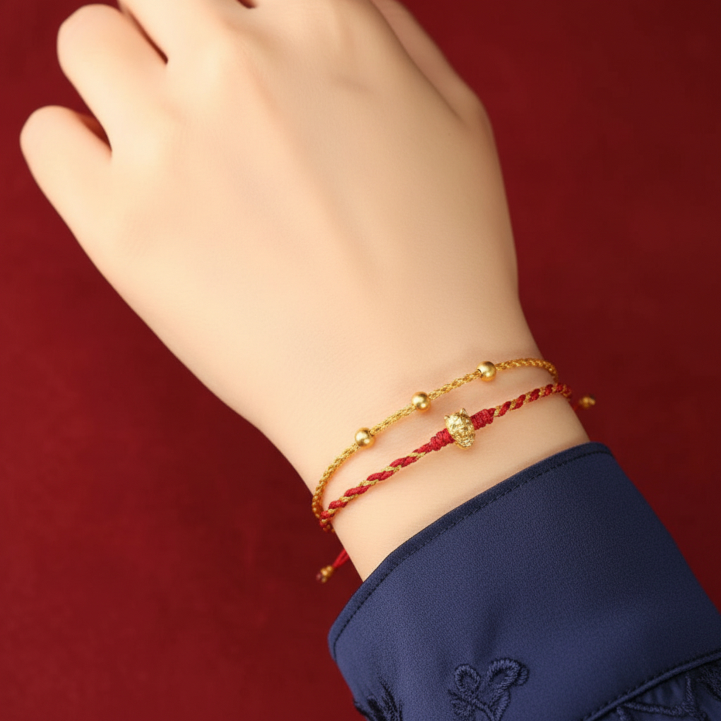 24k 999 Gold Year of Horse Double Layer Wealth and Luck Red String Braided Rope Bracelet