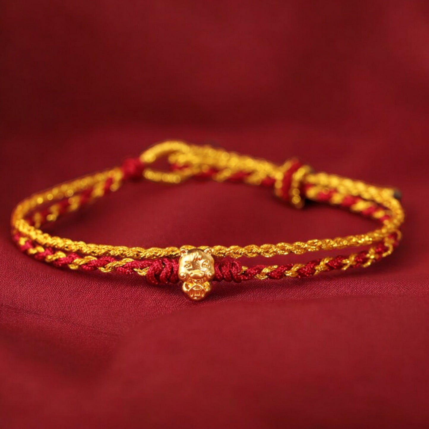 24k 999 Gold Year of Horse Double Layer Wealth and Luck Red String Braided Rope Bracelet