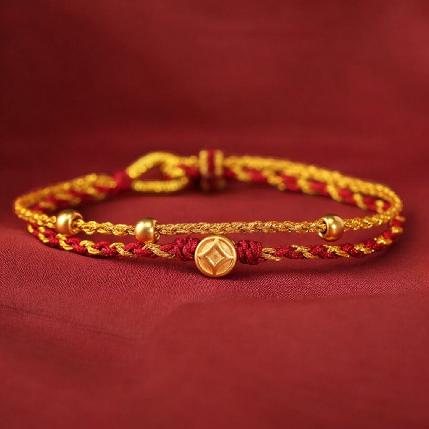 24k 999 Gold Year of Horse Double Layer Wealth and Luck Red String Braided Rope Bracelet
