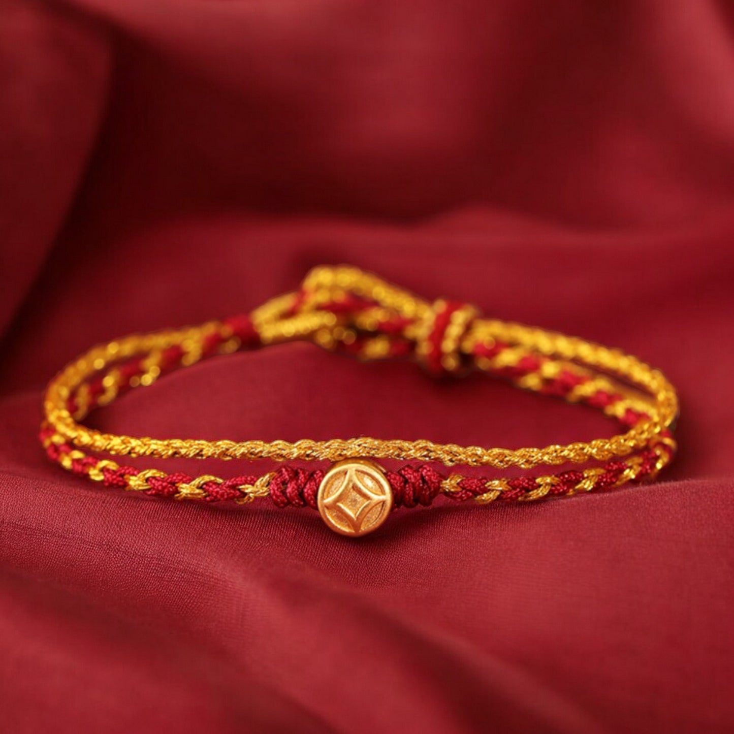 24k 999 Gold Year of Horse Double Layer Wealth and Luck Red String Braided Rope Bracelet