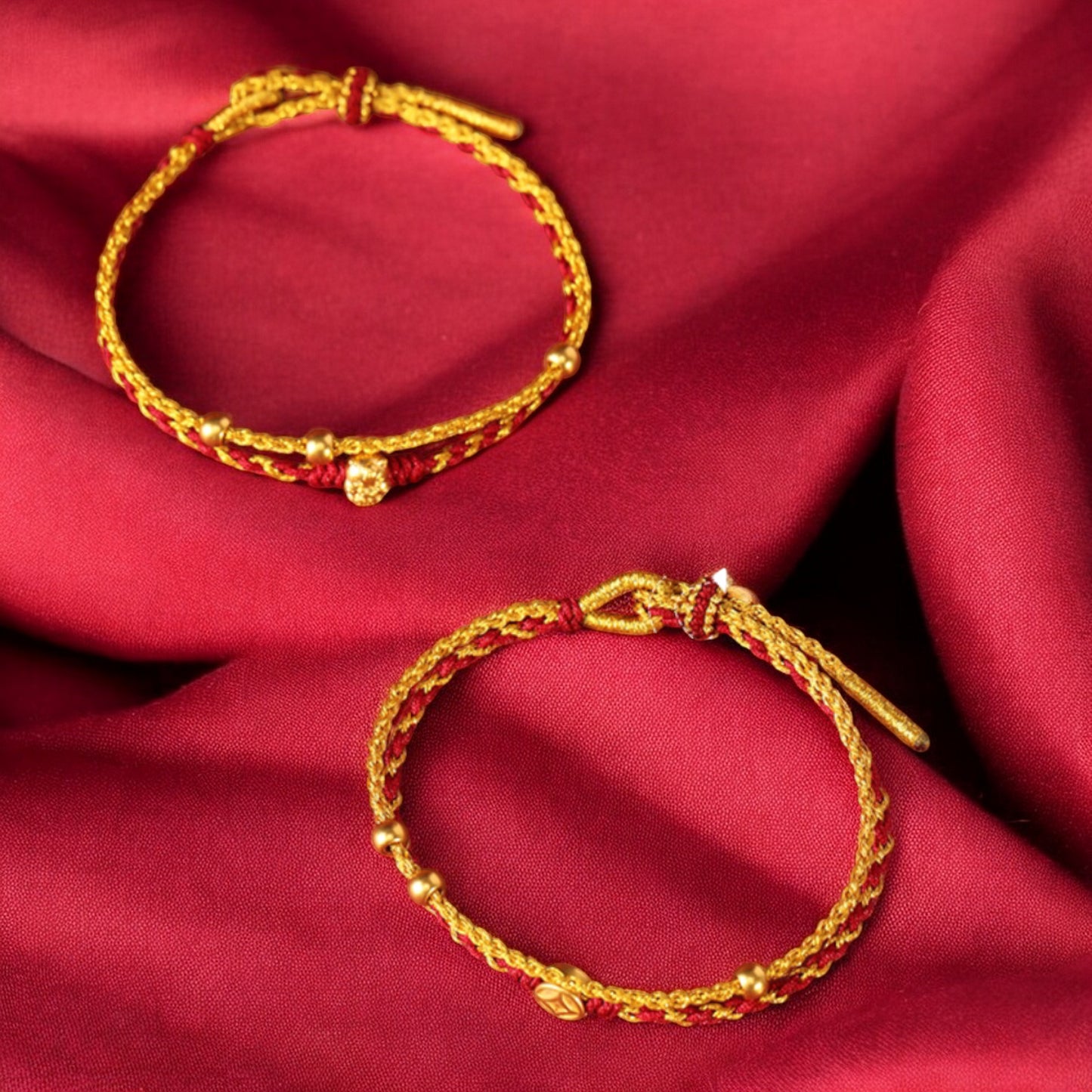 24k 999 Gold Year of Horse Double Layer Wealth and Luck Red String Braided Rope Bracelet