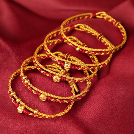24k 999 Gold Year of Horse Double Layer Wealth and Luck Red String Braided Rope Bracelet