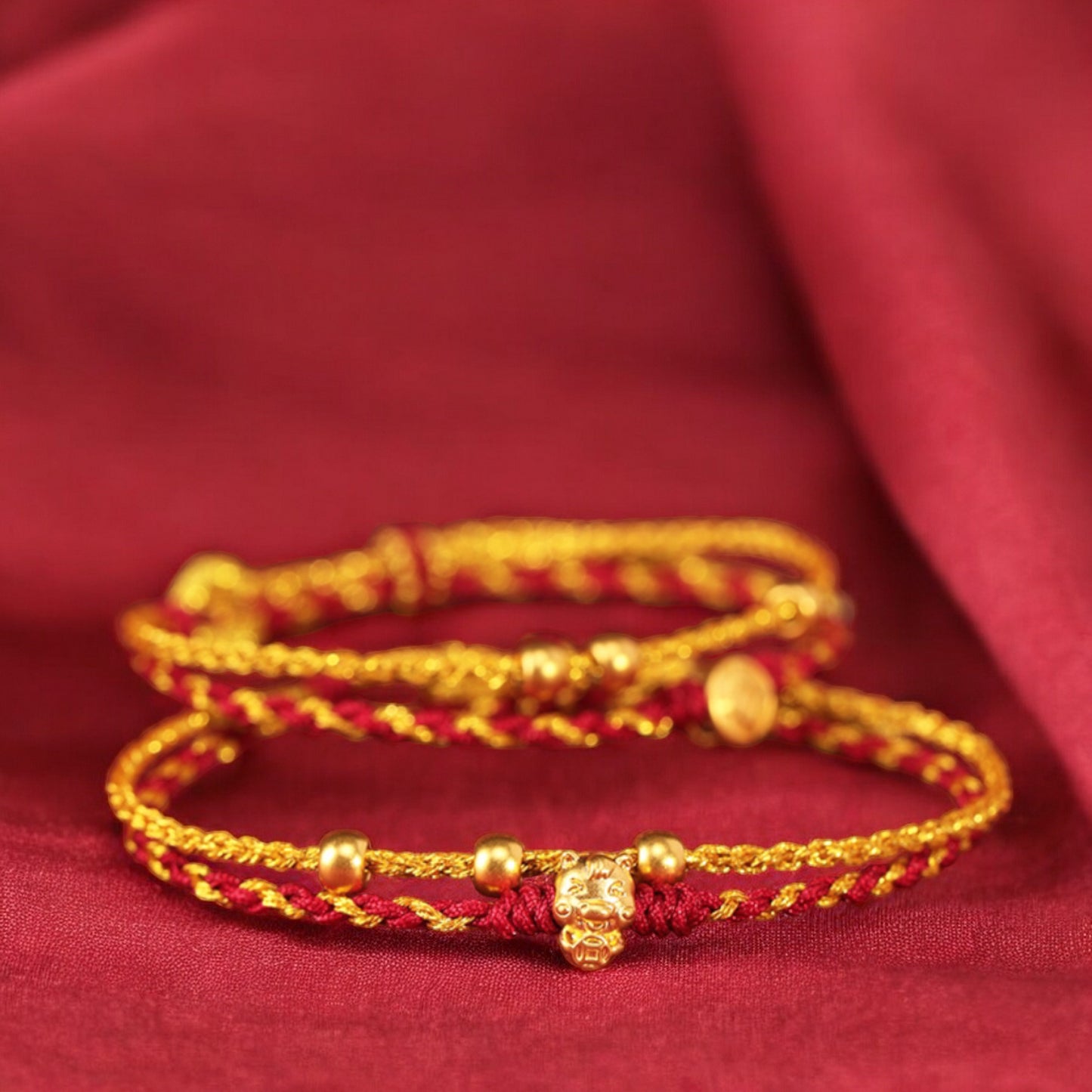 24k 999 Gold Year of Horse Double Layer Wealth and Luck Red String Braided Rope Bracelet
