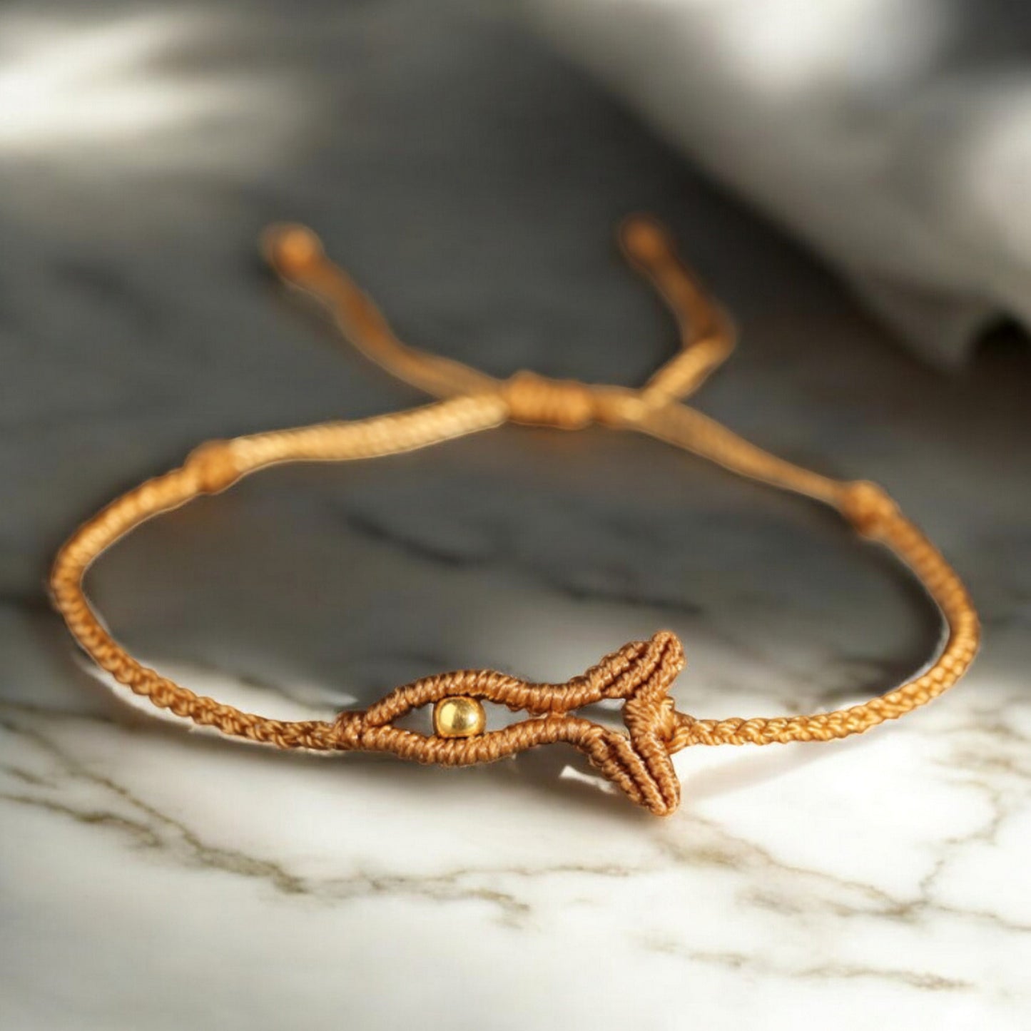 24K 999 Gold Lucky Fish Braided Rope Bracelet and Anklet