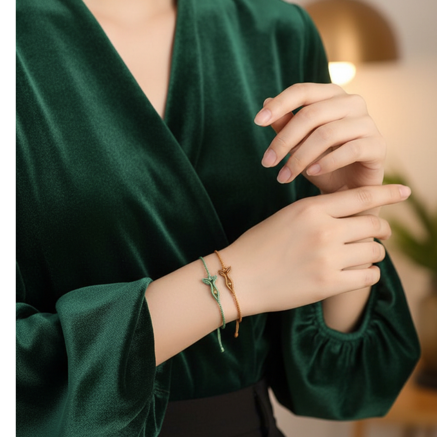 24K 999 Gold Lucky Fish Braided Rope Bracelet and Anklet