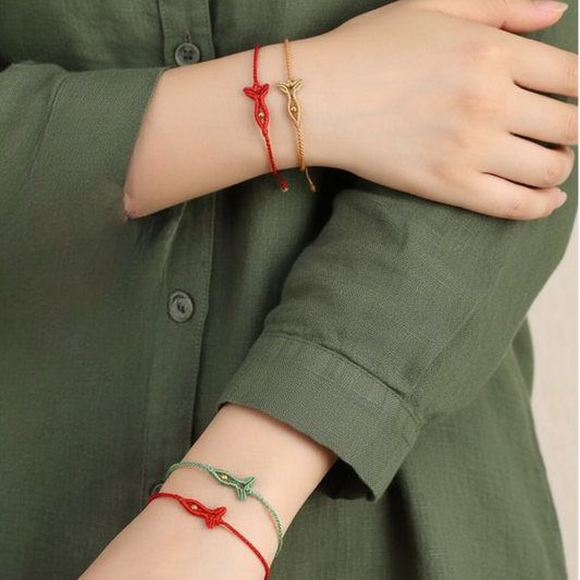 24K 999 Gold Lucky Fish Braided Rope Bracelet and Anklet