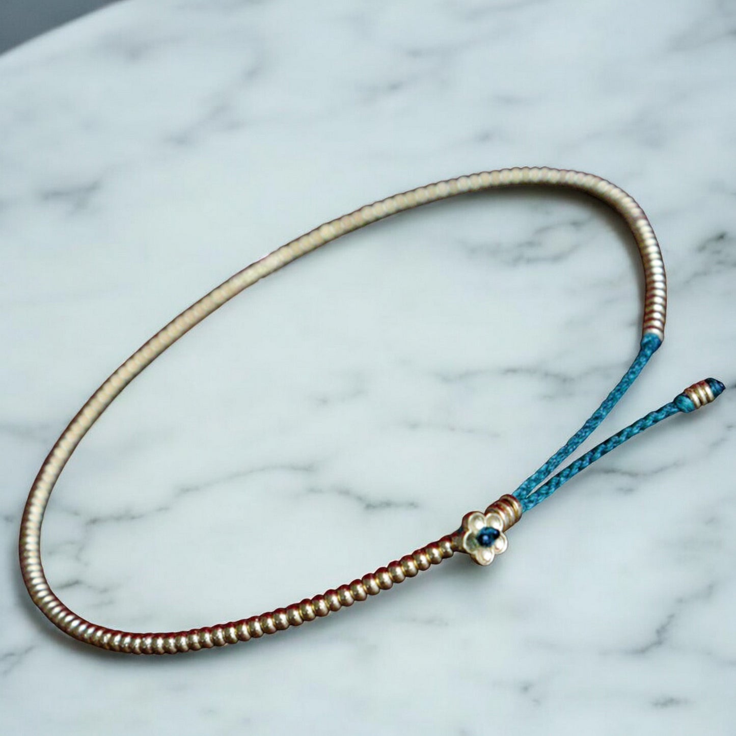 24k 999 Gold Beads Flower Charm Braided Rope Bracelet