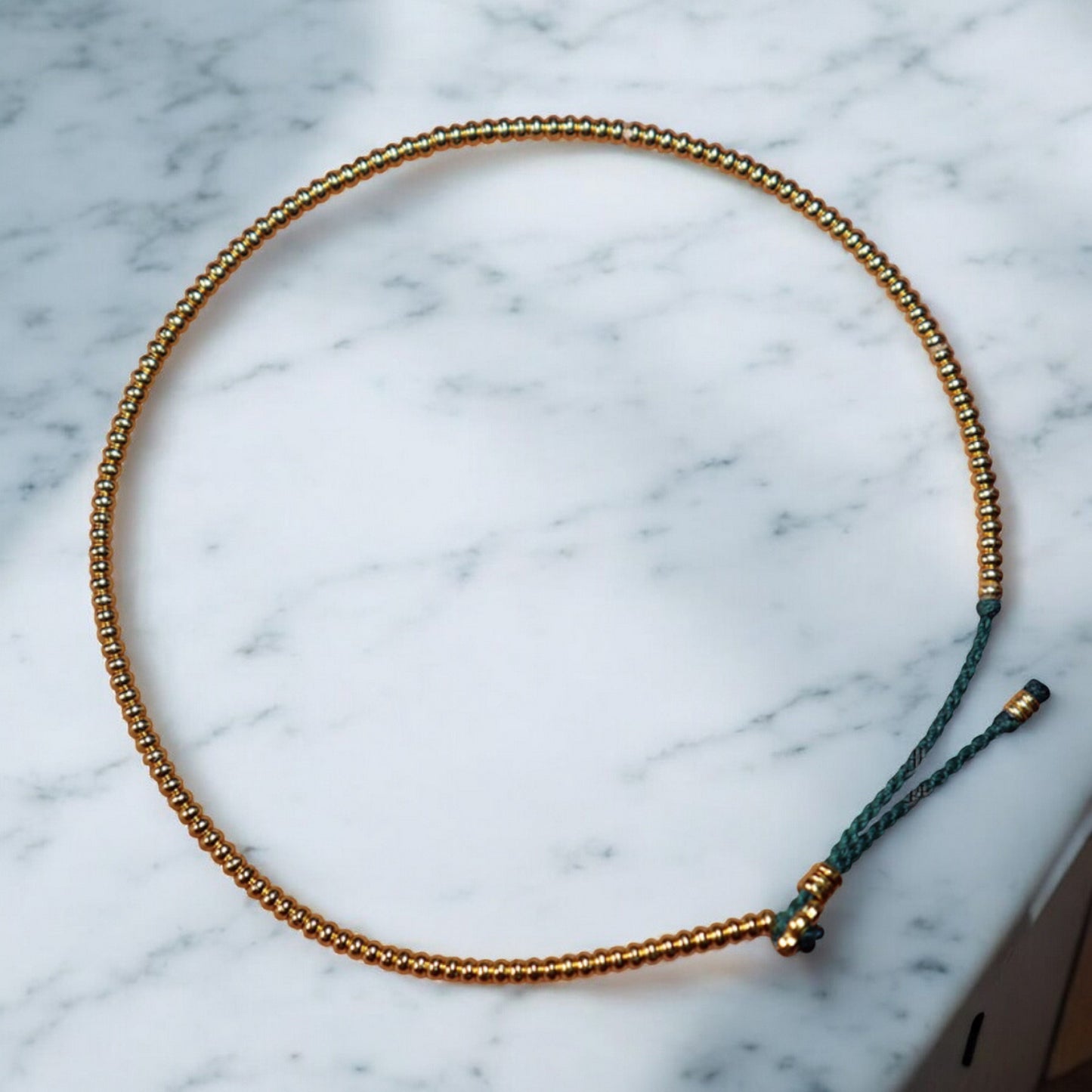 24k 999 Gold Beads Flower Charm Braided Rope Bracelet